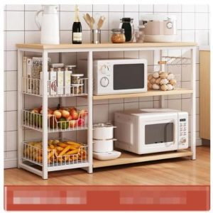 3 Layer Kitchen Rack Iron Black White 44x106x80cm