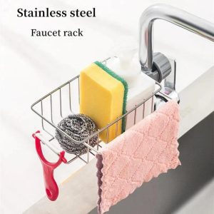 Stainless Steel Sink Faucet Rack Sponge Holder Smart Kitchen PK