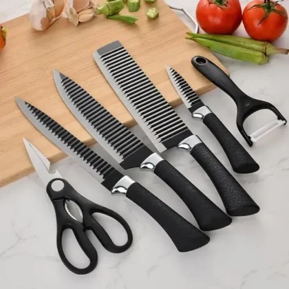 6-Pcs Non-Stick Stainless Steel Kitchen Knife Set with Peeler and Scissors Smart Kitchen PK