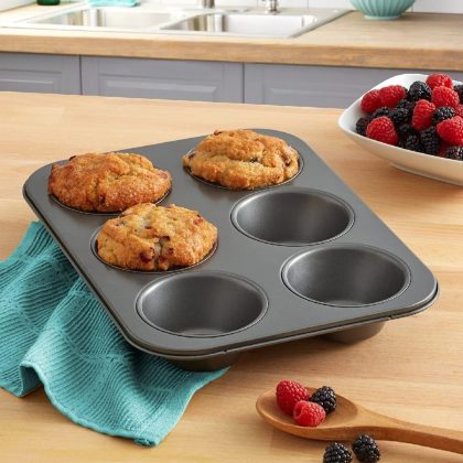 6-Cup Non-Stick Muffin Pan with Freshly Baked Muffins Smart Kitchen PK